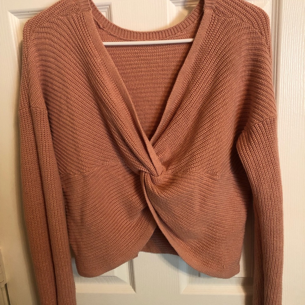 blush pink cropped crossed sweater